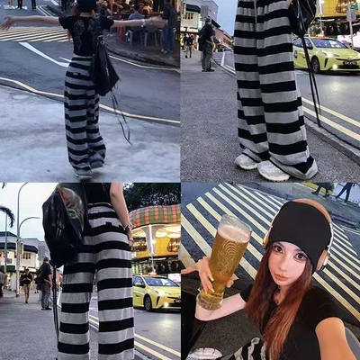 Creamy Ouni 奶油欧尼-夏上新复古经典抽绳条纹裤休闲裤N5064
