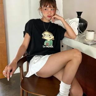 BOBO1972-夏上新卡通女孩宽松休闲百搭上衣短袖T恤C611728