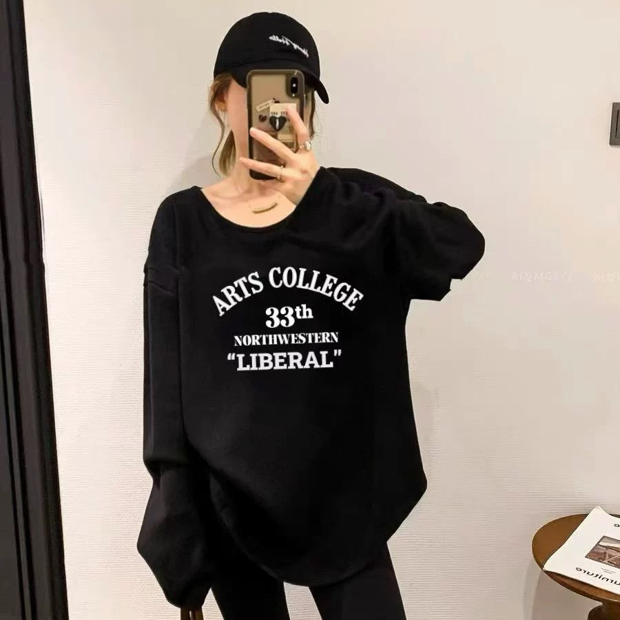 大東DADONG-冬上新数字印花字母锁骨薄绒长袖T恤9867