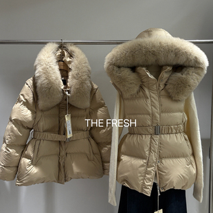 子可拆真狐狸毛毛领 THE 配腰带可拆帽子可拆袖 外套 25102 FRESH