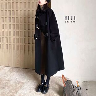 2026新款大码毛呢外套女胖mm冬装时尚韩版过膝宽松牛角扣呢大衣女