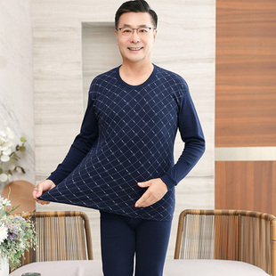 爸爸纯棉秋衣毛衫中年男士秋冬保暖内衣长袖长裤父亲打底起居睡衣
