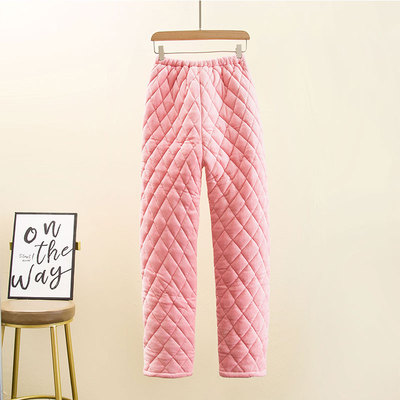 中年妈妈冬季睡裤妇女冬天珊瑚绒夹棉裤宽松阿姨加厚加绒长裤冷库