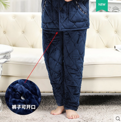 爸爸冬天珊瑚绒夹棉睡裤男爷爷加厚外穿棉裤开裆口老人特厚家居裤