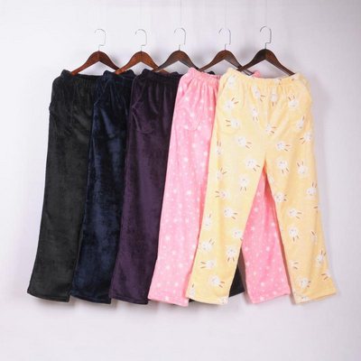 老人秋冬保暖睡裤子女珊瑚绒防寒