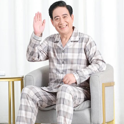 秋季爷爷舒适透气睡衣男纯棉长袖