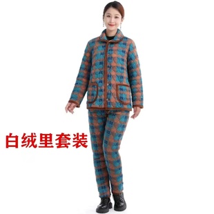 妈妈冬天保暖棉袄棉裤 老年人驼绒睡衣女7080岁婆婆加厚防寒家居服