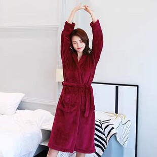 老太太秋冬保暖睡袍女老人加厚法兰绒睡衣浴衣奶奶装宽松大码浴袍