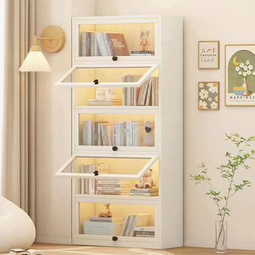 书柜书架落地置物架家用客厅靠墙带门玻璃展示柜防尘收纳储物柜子