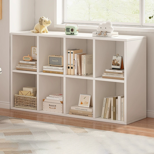 实木格子柜客厅落地置物架沙发旁收纳柜多层储物柜子矮柜展示书柜