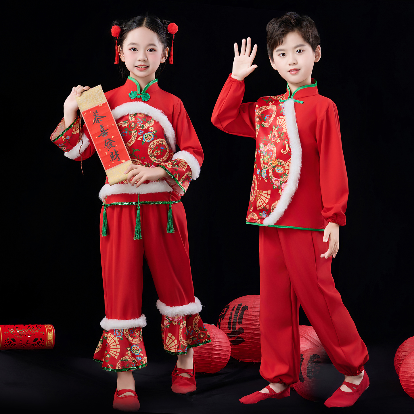 儿童喜庆秧歌演出服幼儿园舞蹈服