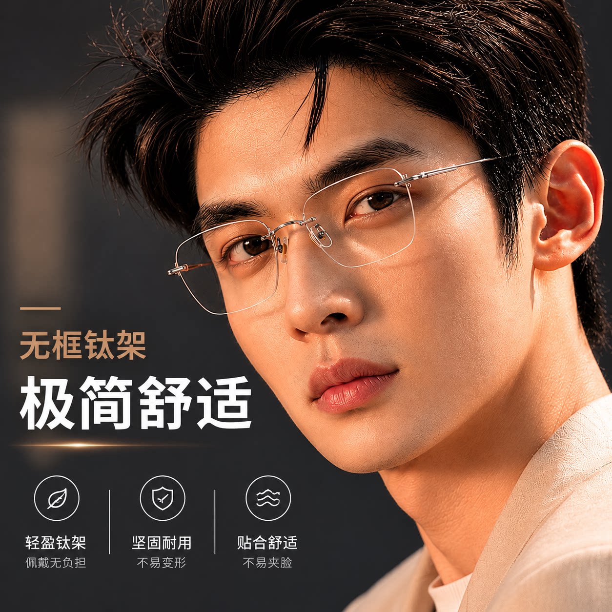 超轻纯钛无边框眼镜男近视专业可配镜片度数散光大脸女眼睛架平光