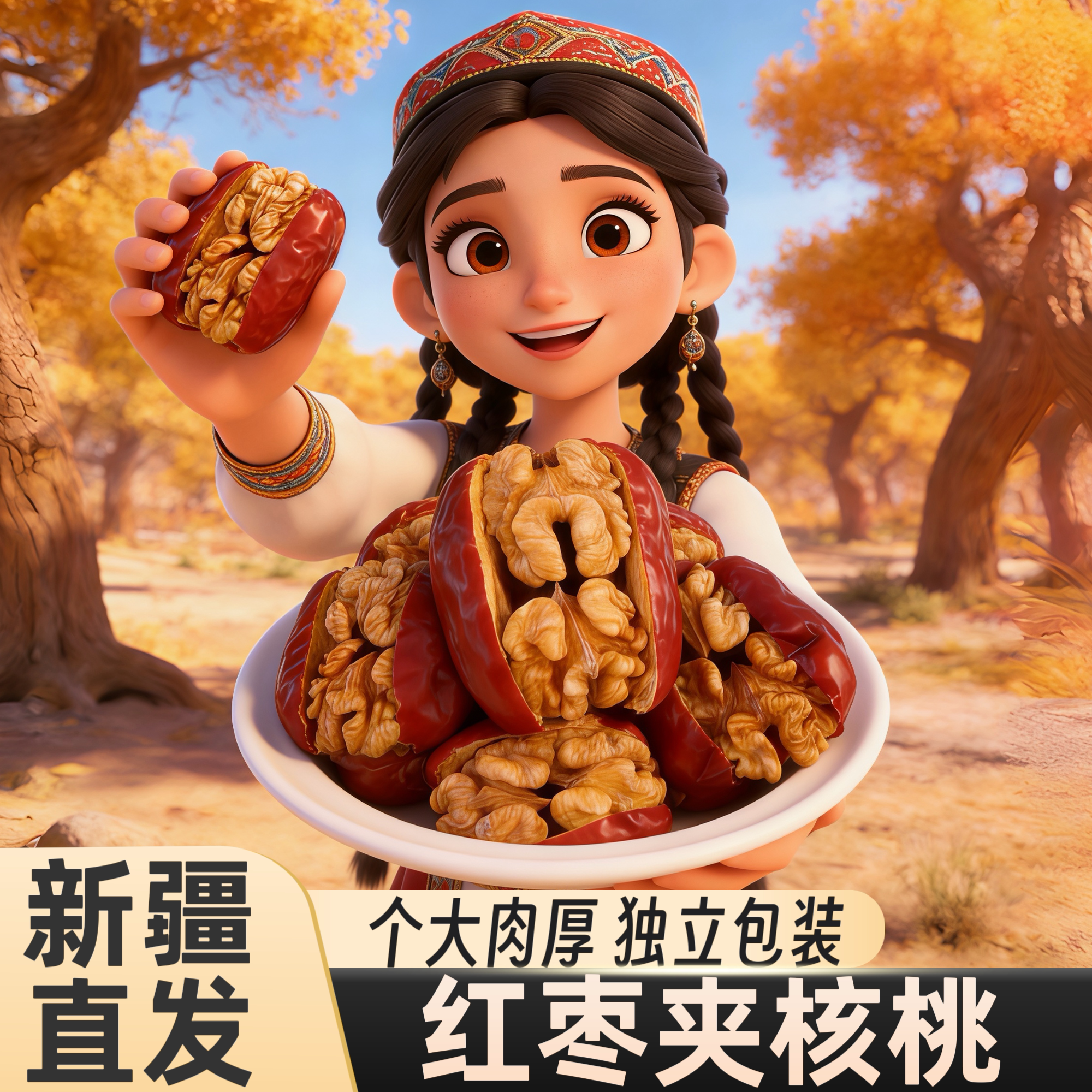 枣夹核桃单独包装新疆特产和田大枣夹核桃仁葡萄干抱抱果营养零食