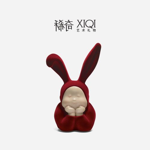 稀奇艺术儿童卡通兔比比植绒摆件