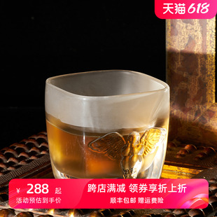 威士忌方形玻璃天使酒杯子国潮生日礼物 稀奇艺术吴滨 明月杯