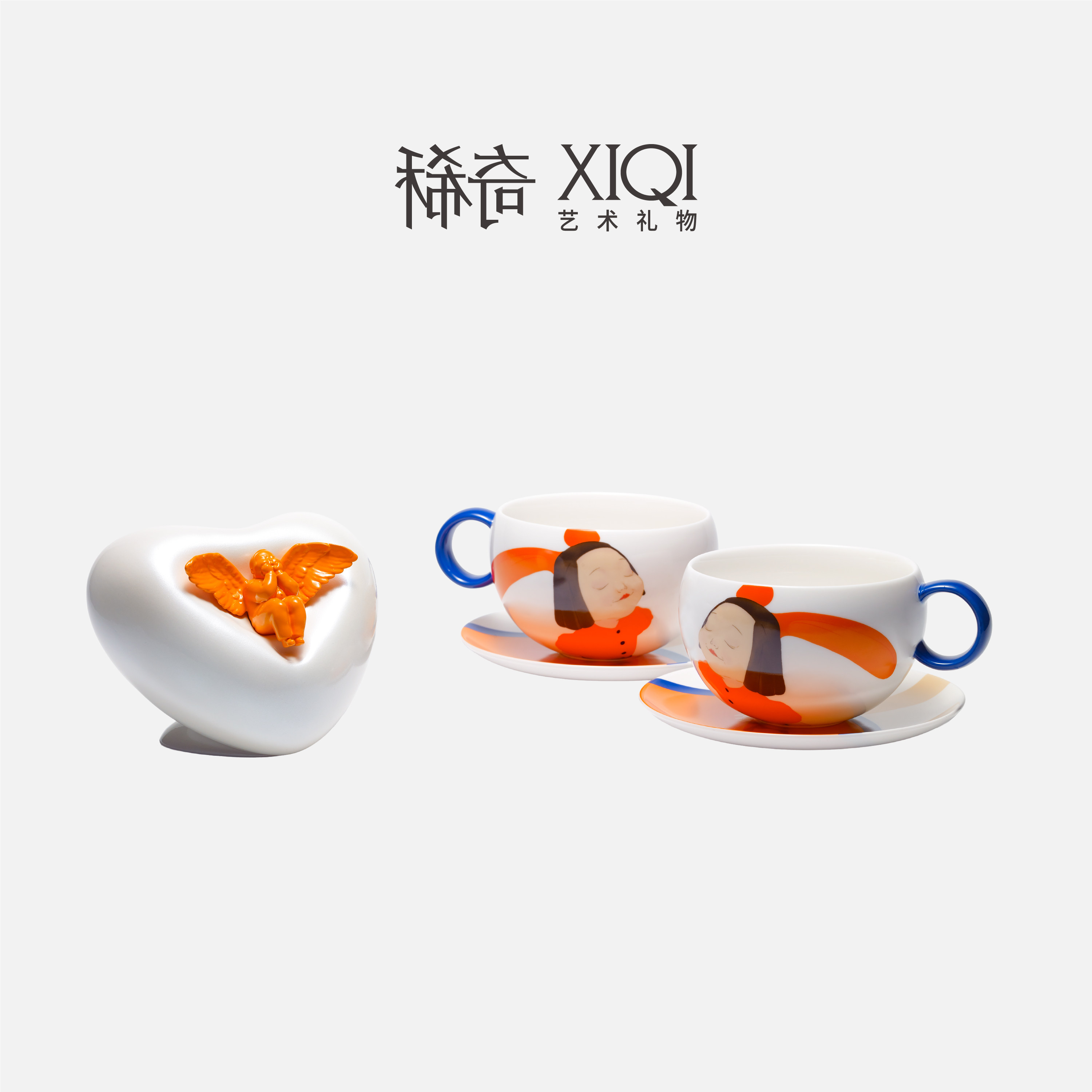 稀奇艺术新品《橙心橙意》礼盒幸福咖啡杯天使之心摆件礼物