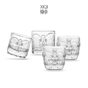 稀奇艺术天使浮雕威士忌四只装 洋酒玻璃杯子结婚生日乔迁礼物礼盒