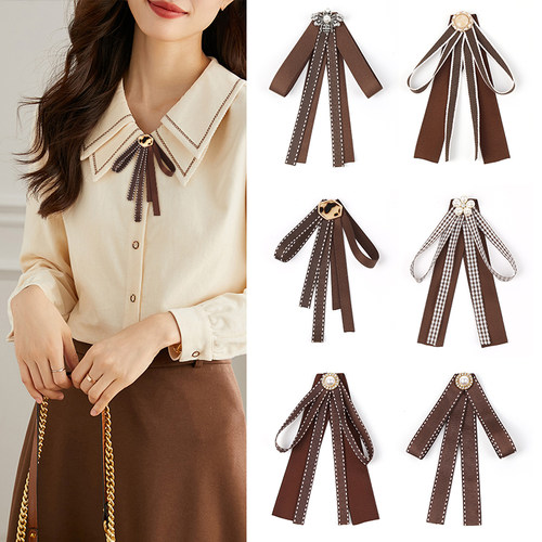 领结衬衣女2025新款咖啡色配饰