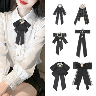 饰法式 衣领装 飘带学院风别针 黑色领结女蝴蝶结领花衬衫 2025年新款