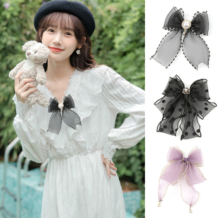 黑色蕾丝领结女蝴蝶结飘带韩版 饰品 百搭甜美衬衫 连衣裙上衣别针装