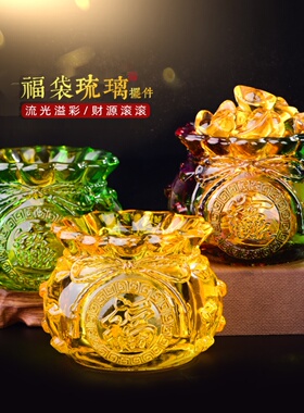 水晶聚宝盆招财饰品金黄元宝吉祥袋饰品存钱罐开幕乔迁礼物客厅装