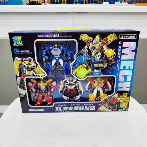 4只激变重装变形汽车机器人模型788-138仿真儿童益智互动玩具礼物
