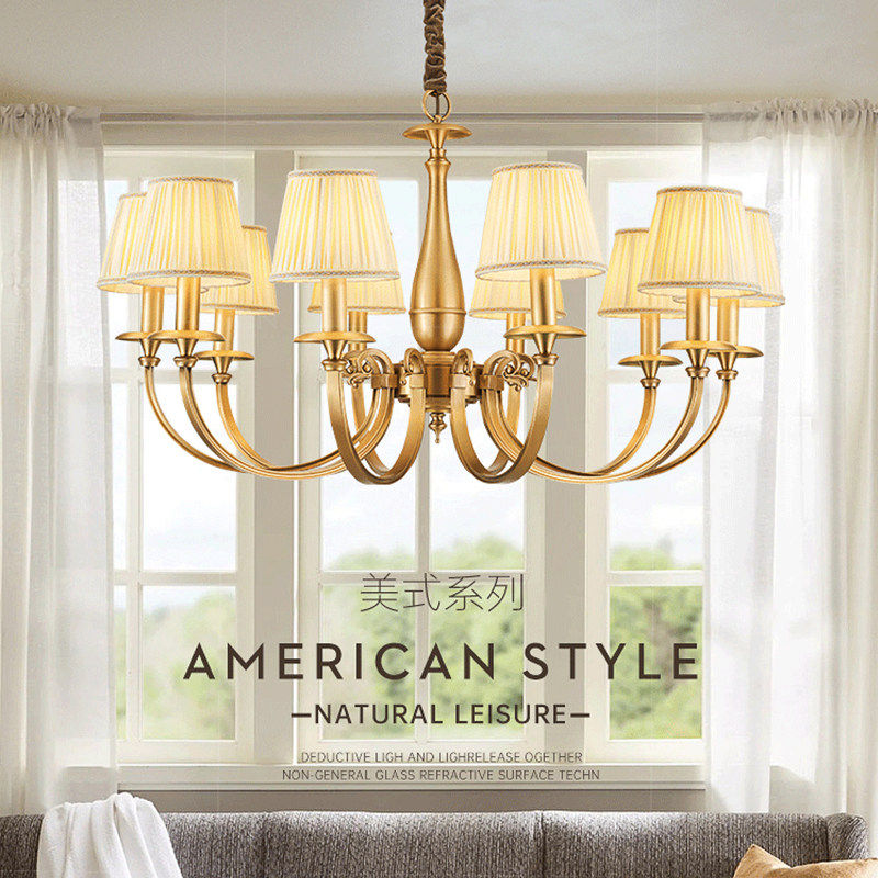 美式全铜客厅吊灯创意卧室灯乡村田园风格个性书房餐厅灯中山灯具