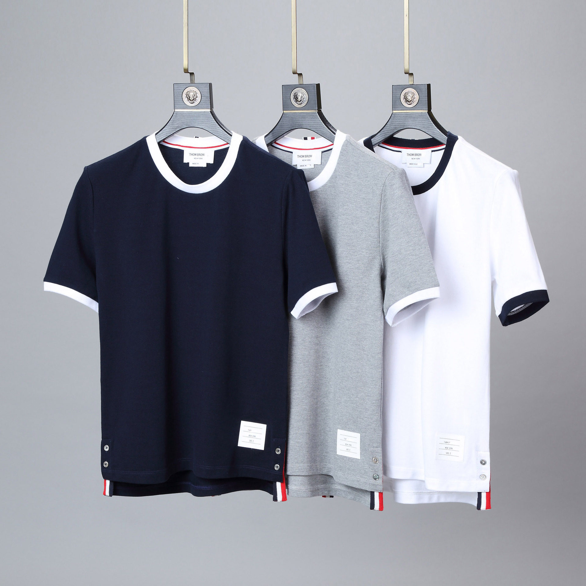 TB春夏新款男女同款纯棉圆领T恤韩版休闲通勤拼色短袖工厂代发