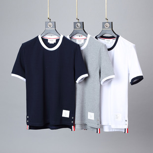 TB春夏新款男女同款纯棉圆领T恤韩版休闲通勤拼色短袖工厂代发