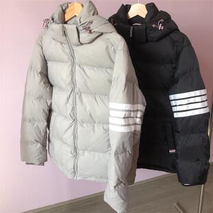 thombraden四杠荷包彩条90鸭绒羽绒男女情侣款加厚连帽可拆卸外套