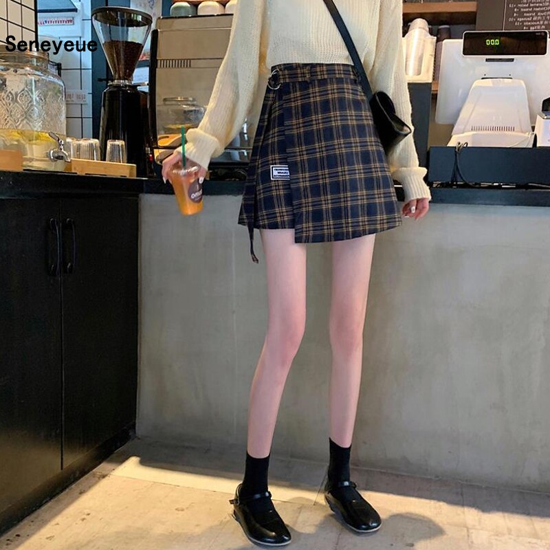 秋季2019新款韩版高腰不规则半身裙女学生显瘦格子裙A字包臂短裙|ruв категории Женская одежда, юбка - от Buy2taobao.com для оказания профессиональной услуги покупки агента Taobao