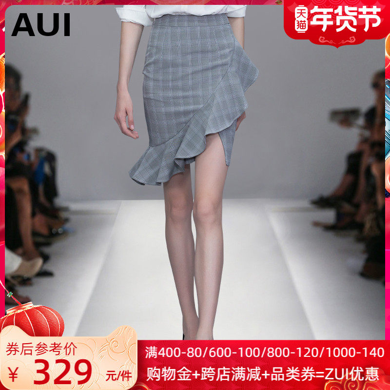 aui灰色包臀裙荷叶边格子不规则a字半身裙女秋2021新款中长款裙子|msdalam kategori Butik wanita / wanita, skirt - dari Buy2taobao.com untuk memberikan perkhidmatan ejen Taobao profesional membeli
