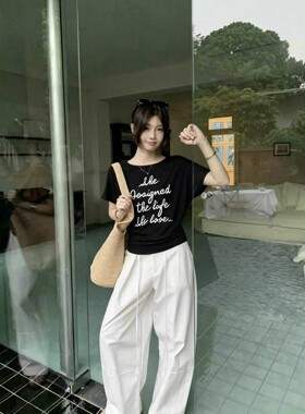 2026夏季新款韩版时尚百搭圆领短袖T恤女宽松显瘦休闲字母上衣潮