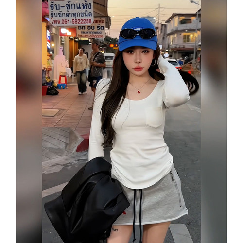 纯欲风辣妹夏装休闲运动套装女白色修身上衣+灰色高腰短裙两件套
