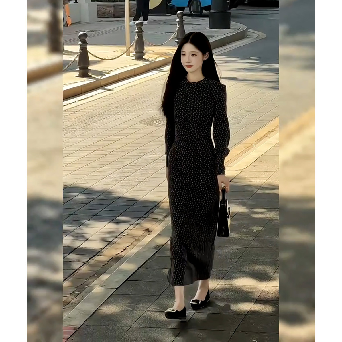 黑色紧身针织长袖包臀裙2026秋季御姐修身收腰显瘦内搭气质连衣裙