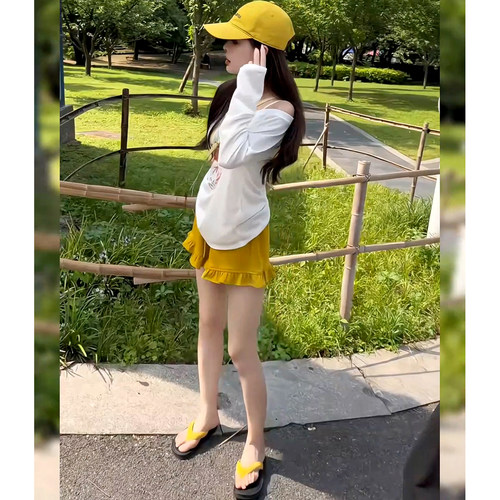 设计感小众漏肩印花防晒罩衫+显瘦百搭阔腿短裤两件套女26年夏季