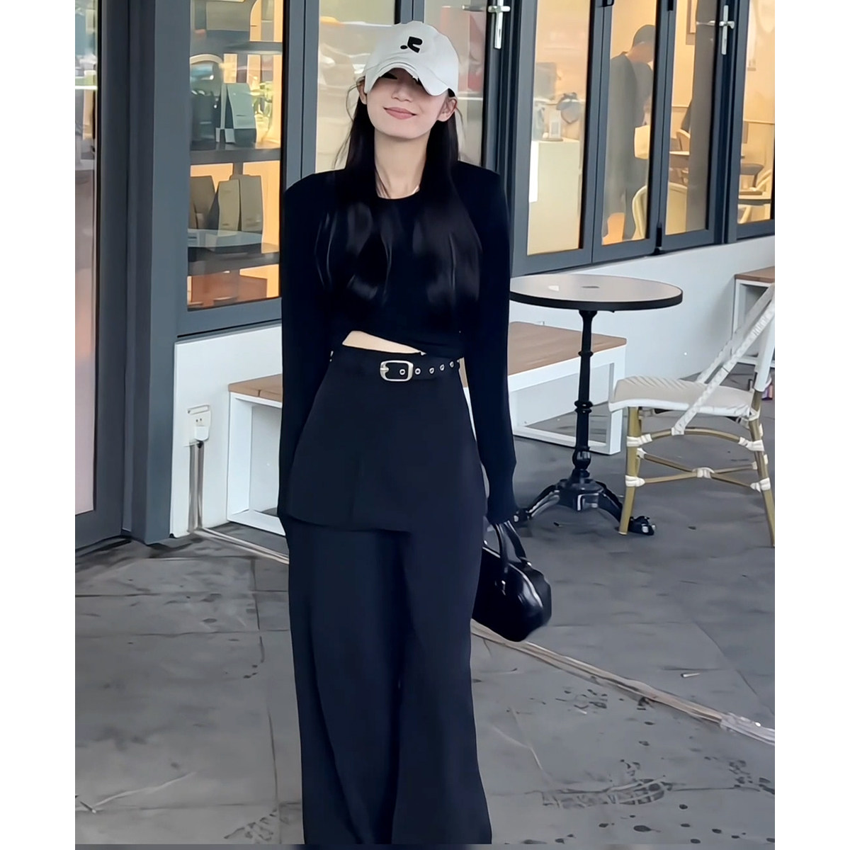 时髦百搭气质圆领长袖T恤+假两件屁帘阔腿长裤26年春季减龄两件套,女装/女士精品,时尚套装,淘宝优惠券,粉丝福利购,淘宝优惠卷