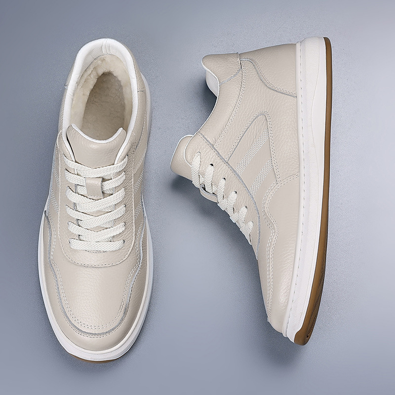 头层牛皮冬季新款羊毛男士棉鞋真皮加绒保暖休闲鞋男款小白鞋男鞋