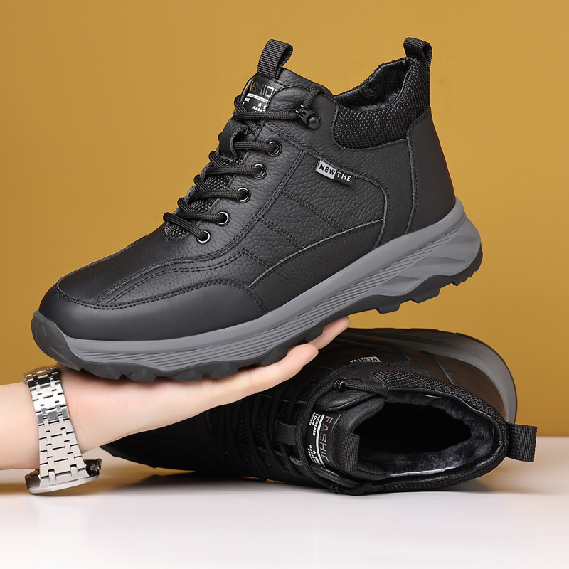 头层牛皮冬季新款男士棉鞋真皮加绒运动鞋羊毛休闲鞋东北男款男鞋