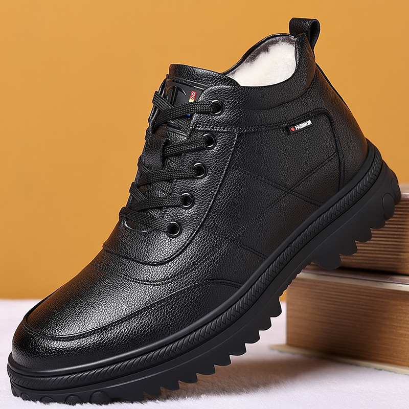 男士雪地靴冬季保暖加绒加厚棉鞋真皮羊毛防滑大棉皮鞋中帮皮靴潮