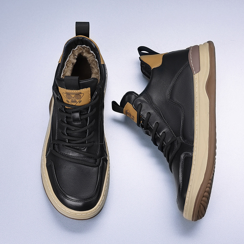 头层牛皮冬季男士棉鞋真皮羊毛皮毛一体保暖休闲男款潮鞋加绒男鞋