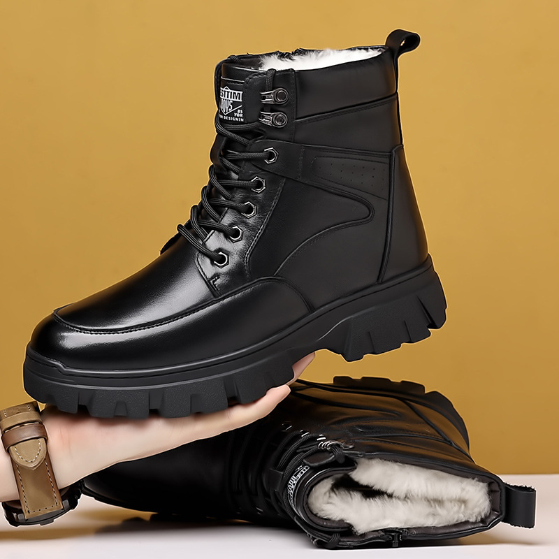 头层牛皮冬季新款男士棉鞋真皮羊毛保暖高帮马丁靴男款户外皮靴子
