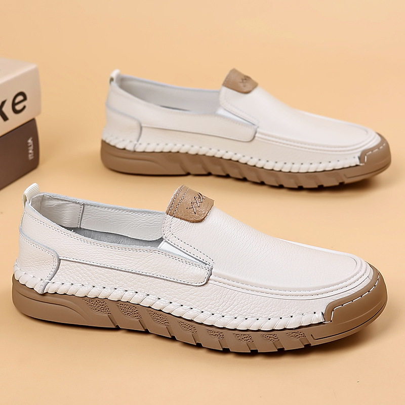头层牛皮2024夏季新款男士休闲皮鞋真皮男款透气乐福鞋豆豆鞋男鞋