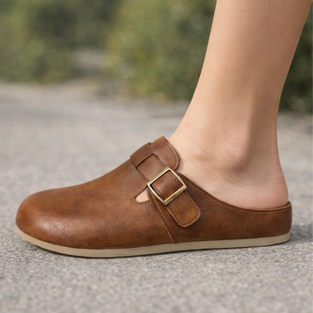 跨境大码46码厚底磨砂皮包头拖鞋软底一脚蹬勃肯鞋半拖男鞋A7808