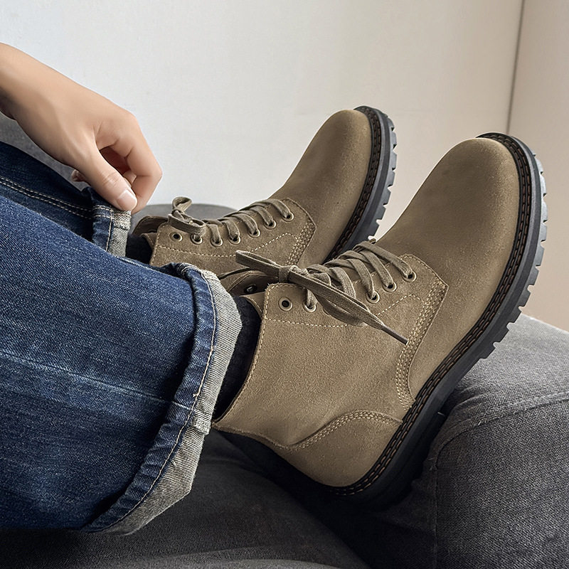 反绒皮马丁靴男2025新款秋季透气中帮短靴低帮美式复古磨砂工装靴