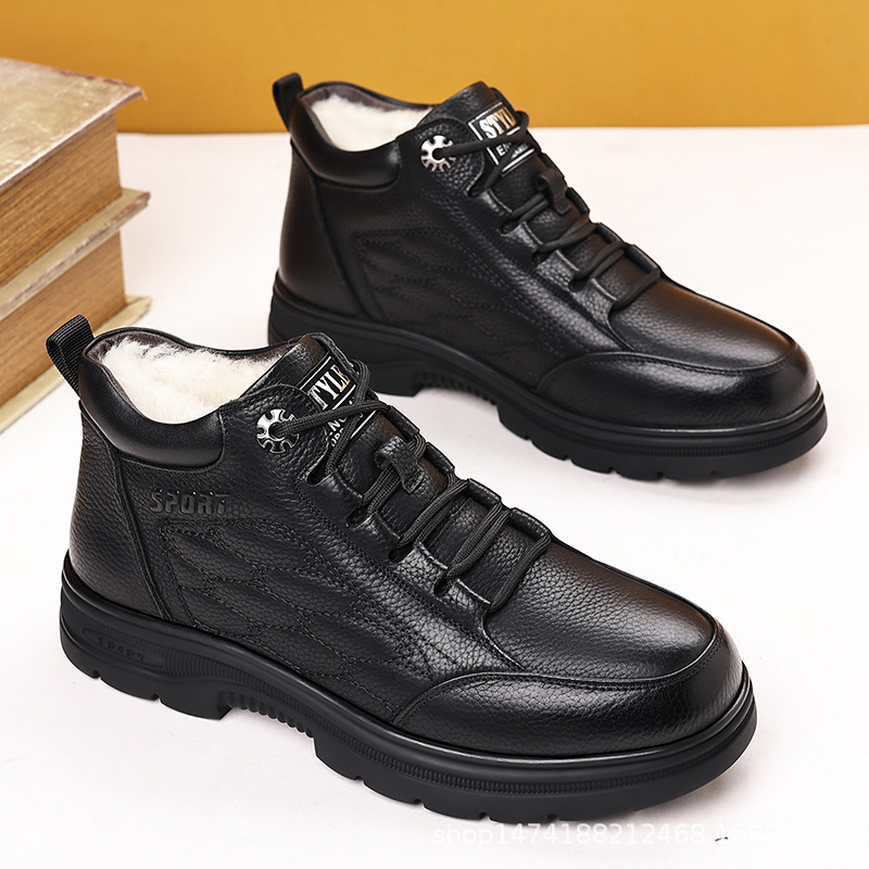 靴子男真皮透气2025年新款冬季加绒保暖棉鞋男士真头层牛皮短靴