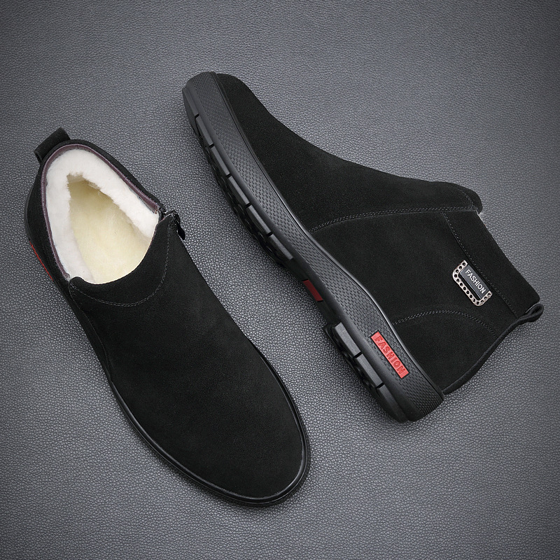 冬季磨砂牛皮羊毛男士棉鞋加厚加绒保暖爸爸454647舒适防滑耐磨