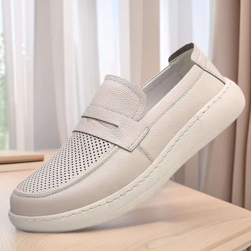 男士休闲皮鞋一脚蹬厚底懒人鞋男真皮复古潮鞋豆豆鞋男款乐福鞋