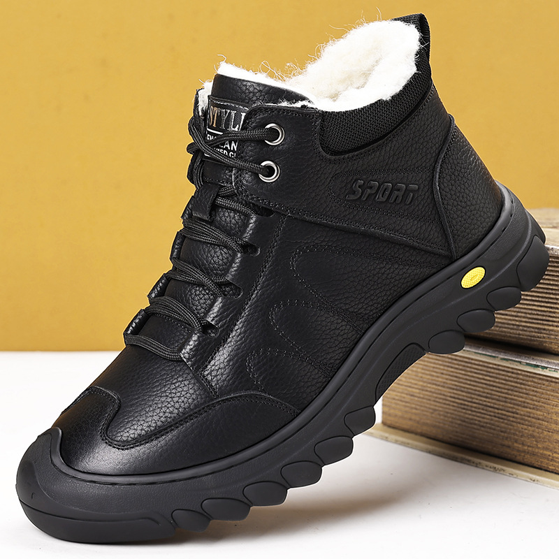 棉鞋男2025冬季保暖加绒加厚牛皮休闲高帮中老年爸爸棉鞋