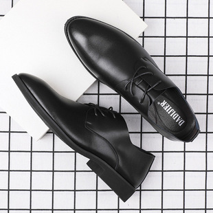 夏季男士英伦商务休闲皮鞋尖头系带不臭脚软皮软底单层皮透气潮鞋